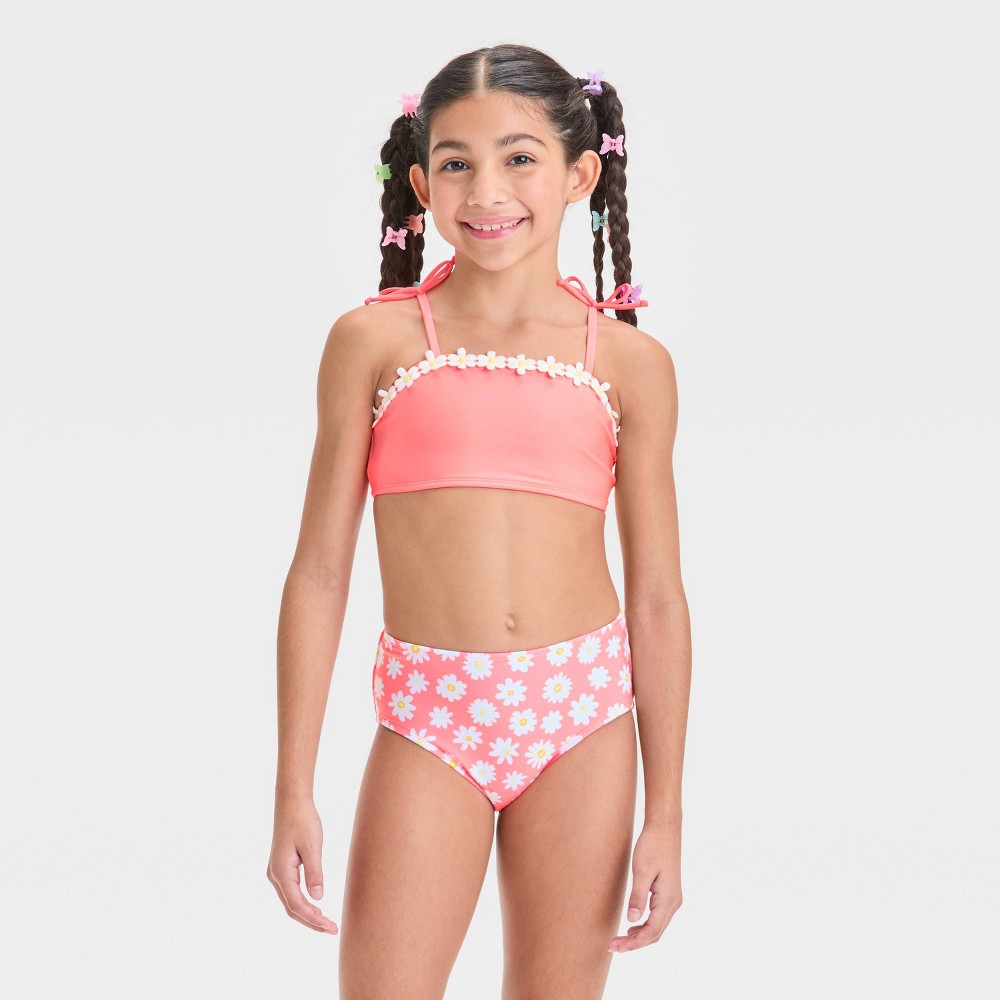 Girls Simple Daisy Floral Printed Bikini Set