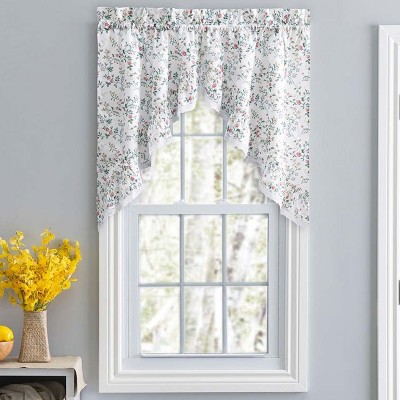 Floral Multicolor Cotton Polyester Rod Pocket Swag with Ruffle Lace Edge