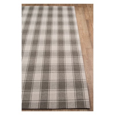Rustic Gray Tartan Plaid 2'x3' Wool-Cotton Blend Accent Rug