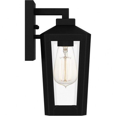 Matte Black Steel Lantern Sconce with Clear Glass Panels