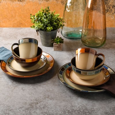 Casa Estebana Brown and Beige Ceramic Dinnerware Set, Service for 4