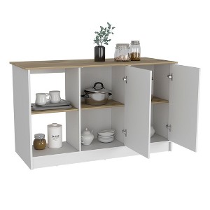 NicBex 2 Open Shelves Kitchen Island Cart with 2 Cabinets,Kitchen Island with Storage,Modern Kitchen Table,Island Table for Kitchen,White+Light Oak - 1 of 4