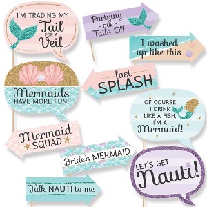 Big Dot of Happiness Funny Trading The Tail For A Veil - Mermaid Bachelorette Party or Bridal Shower Photo Booth Props Kit - 10 Piece - 1 of 4
