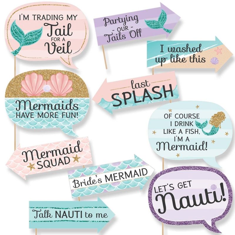Big Dot of Happiness Funny Trading The Tail For A Veil - Mermaid Bachelorette Party or Bridal Shower Photo Booth Props Kit - 10 Piece, 1 of 6