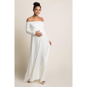 PinkBlush Ivory Solid Off Shoulder Maternity Maxi Dress - 1 of 4