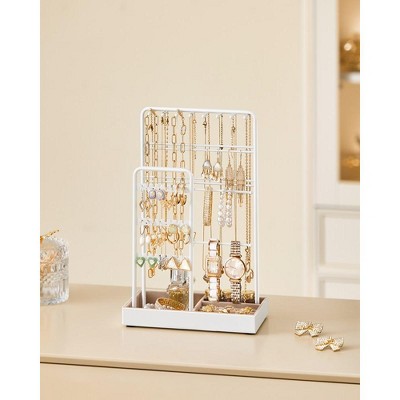 Jewelry Holder, Accessory Organizer, Jewelry Display Stand with Metal Frame and Velvet Tray
