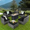 Tangkula 9 PCS Patio Rattan Furniture Set Fire Pit Table Storage Black W/ Cover - 2 of 4