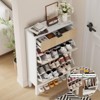 Fluted Shoe Cabinet with 2 Flip Doors & 1 Drawer, Slim Freestanding Organizer with Iron Legs, Hidden Shoe Storage for Hallway - 4 of 4