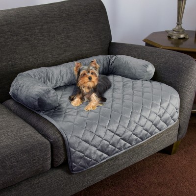 Gray Quilted Water-Resistant Pet Sofa Cover with Bolsters