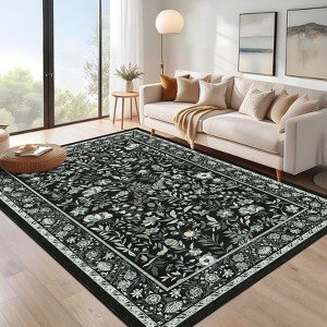 Washable Rugs for Living Room Non Slip Botanical Floral Bedroom Carpet Non-Shedding Low Pile Floor Cover Ultra-Soft Indoor Carpet for Kitchen - 1 of 4