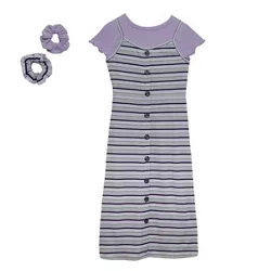 Beautees Stripe Dress with T-Shirt and Scrunchie
