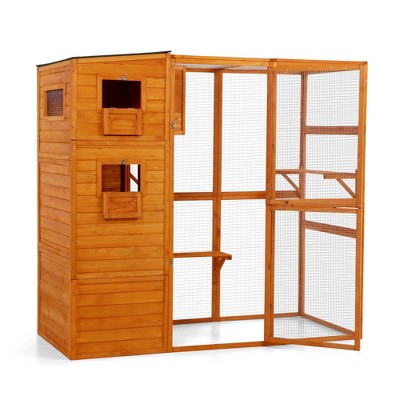 Sevobal Pet Crates and Houses, 2-Tier Cat House with Platform and Windows, Large Capacity Cage for 2-4 Cats, Orange, 76.2"*33.5"*70"