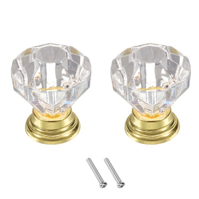 Unique Bargains Crystal Cabinet Knobs with Screw for Cupboard Wardrobe 2 Pcs