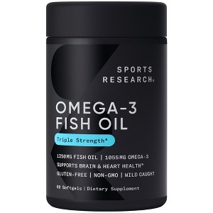 Sports Research Omega-3 Fish Oil, Triple Strength, 60 Softgels - 1 of 2