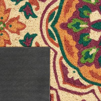 Handmade Blue Floral Rectangular Tufted Doormat