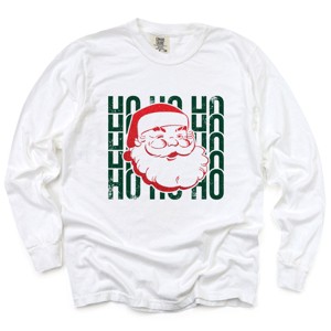 Ho Ho Ho Glitter Santa - Womens Garment Dyed Long Sleeve - 1 of 3
