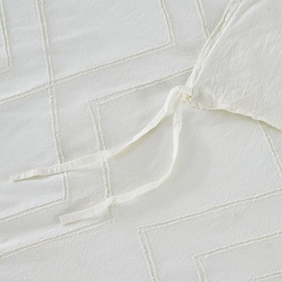Cream Boho Tufted Cotton King Duvet Cover Set