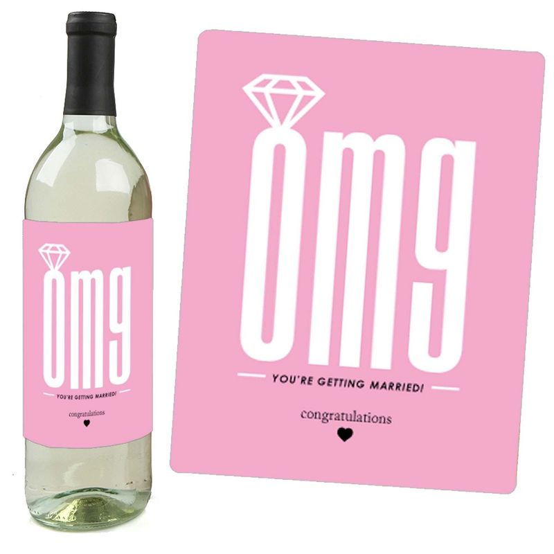 Big Dot of Happiness Omg, You're Getting Married - Engagement Party Gift for Women - Wine Bottle Label Stickers - Set of 4, 2 of 9