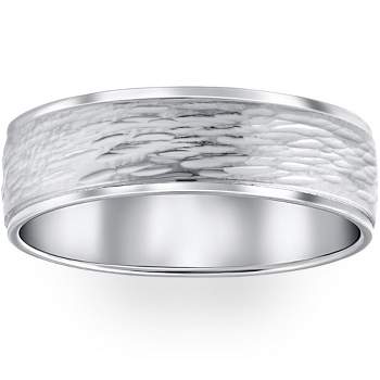 Pompeii3 Hand Etched 6mm Dome Wedding Band 10K White Gold