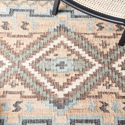 Handwoven Blue and Natural Geometric Kilim Area Rug