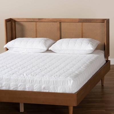 Rina Walnut and Rattan King Wrap-Around Headboard