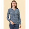 Allegra K Women's Floral Tie Neck Frilly Trim Long Sleeve Chiffon Blouse - 3 of 4