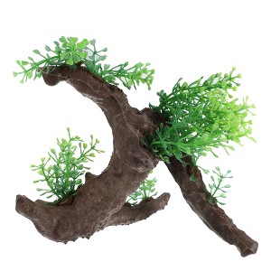 Unique Bargains Aquarium Decorations Resin Tree Trunk Ornament Resin Fish Accessories for Aquatic Pets to Play and Rest Green Brown 7.68" 1Pc - 1 of 4