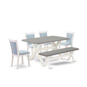 HomeStock 6-Piece Rectangle Wire Brushed Linen White Finish Solid Wood Top Dining Table with 1-Bench, 4-Chairs - 1 of 4