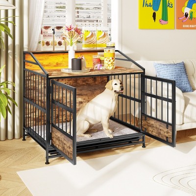 31'' Wooden Dog Crate Furniture with Storage,Indoor Dog Kennel with Pull Out Tray And Raised Base,for Medium AndLarge Dogs–LAOTIES