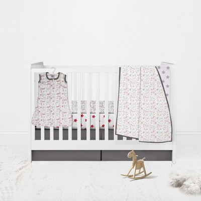 Bacati - Boys Baseball Muslin Red Gray 4 pc Crib Bedding Set with Sleeping Bag