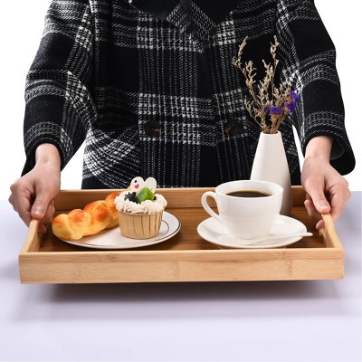 Natural Bamboo Serving Trays with Handles, Set of 3