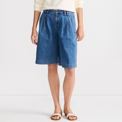 Lands' End Women's Lightweight Denim Mid Rise Pleated 12" Slouchy Shorts