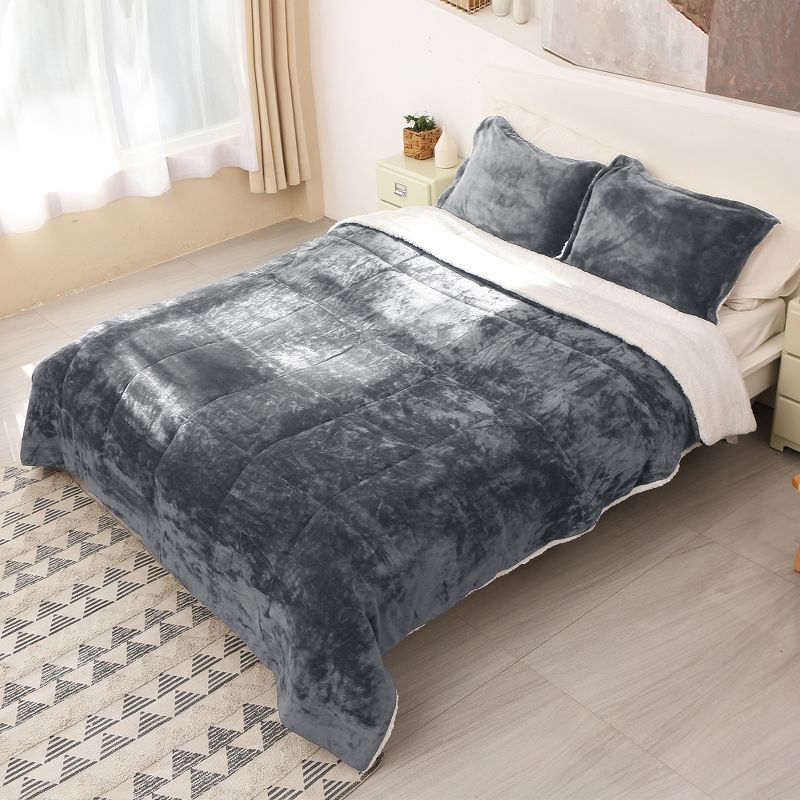 Catalonia Queen&King Size Fleece Comforter Set, Ultra-soft Reversible Fluffy Micromink Bedding Set-3 Pieces, 1 Comforter and 2 Pillow Shams, 3 of 7
