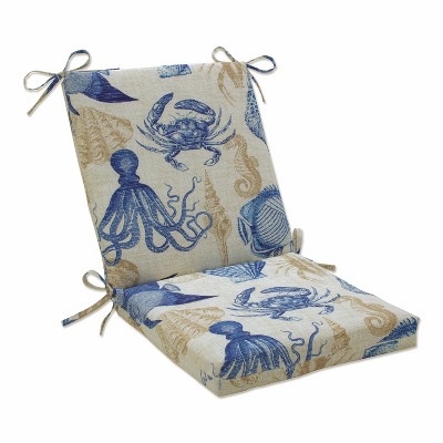 Pillow Perfect Outdoor Square Edge Full Seat Cushion - Sealife: Weather-Resistant with Ties