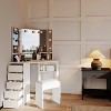 Corner Vanity Desk with Mirror and Lights, Makeup Table Set with Lighted Mirror, 3 Adjustable Lighting Colors, Cushioned Stool, 5 Drawers - 2 of 4