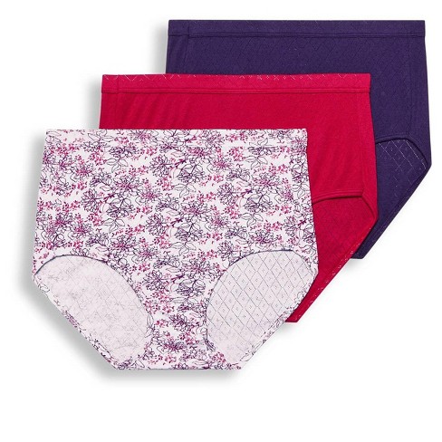 Jockey Womens Elance Breathe Brief - 3 Pack 8 Berry Bliss/Floral  Allure/Plum Pudding