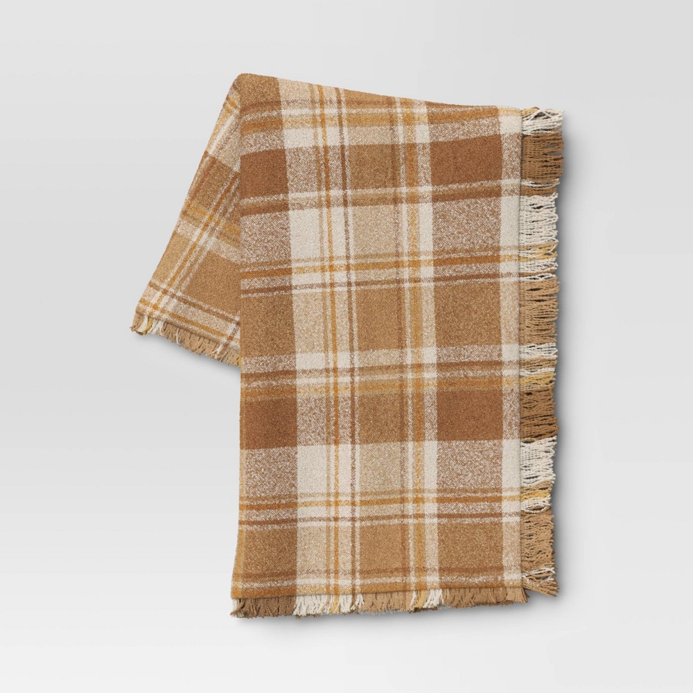 Raised Striped Boucle Plaid Throw Blanket Cream - Threshold™