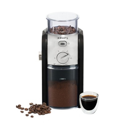 Krups Black and Chrome Stainless Steel Electric Burr Coffee Grinder