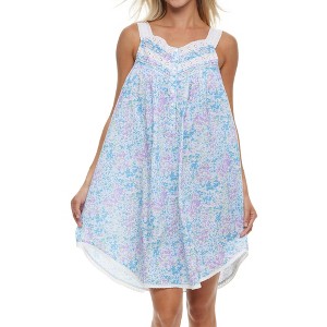 ADR Women's Cotton Nightgown, Sleeveless Lace Trimmed Button Up Short Vintage Night Dress Gown - 1 of 4