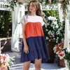 Anna-Kaci Women's Color Blocked Ruffle Dolman Sleeve Flared Loose Tunic Dress - 3 of 4