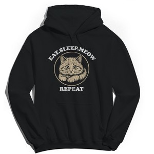 Rerun Island Men's Eat Sleep Meow Long Sleeve Graphic Cotton Sweatshirt Hoodie - 1 of 4