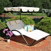 Sunnydaze Outdoor Double Chaise Lounge with Canopy Shade and Headrest Pillows, Beige - image 4 of 4