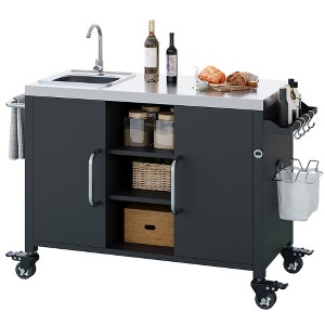 Lirago 55.5" Kitchen Islands Assembled Modern with Sink Kitchen Islands Assembled Medium with 4 Lockable Wheels, Storage Kitchen Islands Storage - 1 of 4
