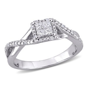 EVERLY JEWELRY | Sterling Silver 1/4 CT TW Princess Cut and Round Diamond Halo Crisscross Engagement Ring - 1 of 4