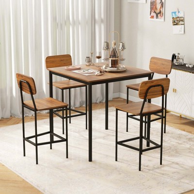 Walnut and Black Industrial Pub Table Set with 4 Chairs