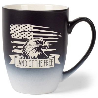 100 North United States of America 10 Ounce Black and White Two Toned Ombre, Comfortably Fits Your Hands, Ceramic Tea Coffee Cup Mug, Land Of The Free