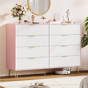 Fluted Dresser for Bedroom with 8 Drawers,55" Wide Modern Chest of Wooden Bedroom Chest with Metal Handle - 1 of 4