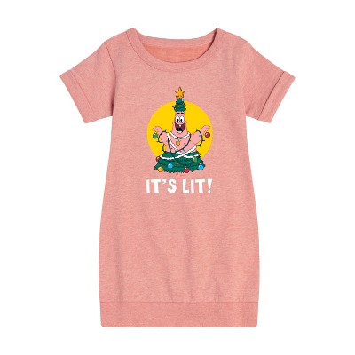 - SpongeBob SquarePants - Patrick It's Lit Graphic Short Sleeve Fleece Dress