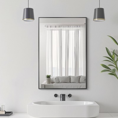 Lirago 36" x 24" Rectangle Hanging Bathroom Mirror with Black Scratch-Resistant Aluminum Alloy Frame