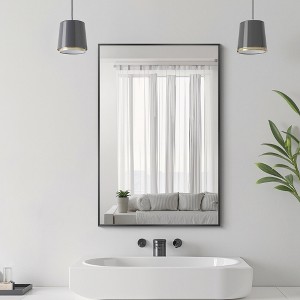 Lirago 36" x 24" Rectangle Hanging Bathroom Mirror with Black Scratch-Resistant Aluminum Alloy Frame - 1 of 3